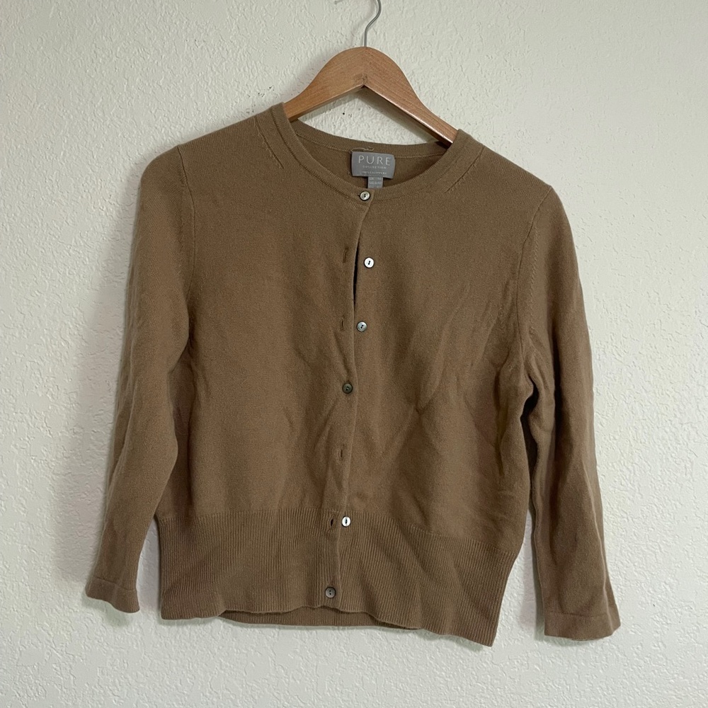 PURE Cashmere Women's Tan Cardigan Sweater